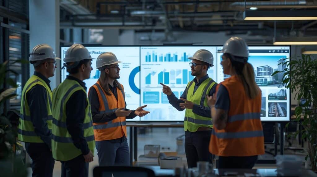 Team planning digital marketing for real estate in Hyderabad with campaign dashboards and site plans