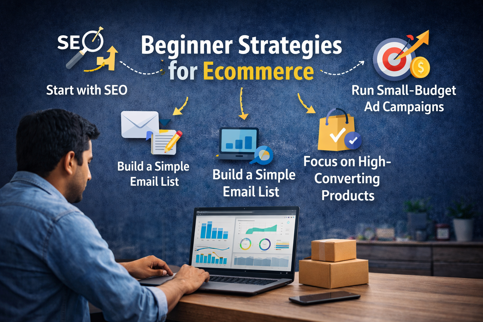 ecommerce marketing strategies including SEO paid advertising email marketing and influencer campaigns for online store marketing growth
