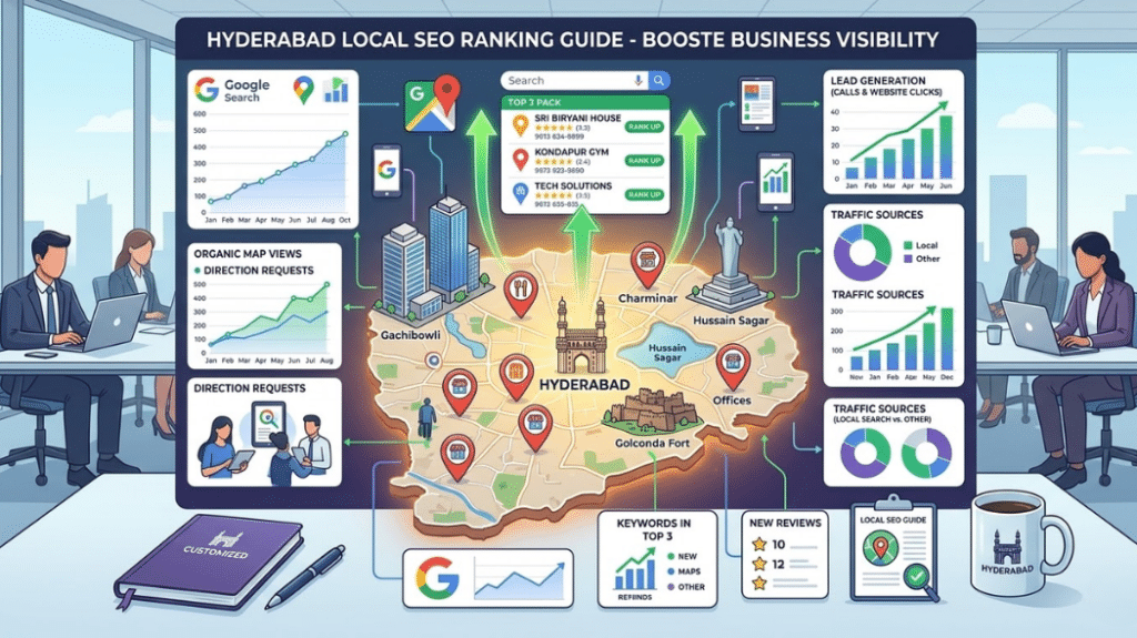Local SEO services improving search visibility for Hyderabad businesses in Google local results. 