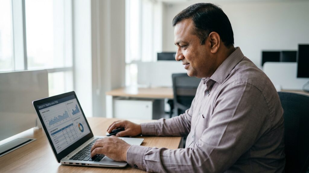 SEO for lead generation analysing inbound lead generation performance on laptop