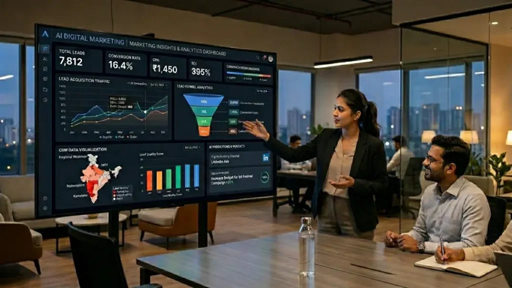 AI dashboard showing lead generation analytics for Indian businesses