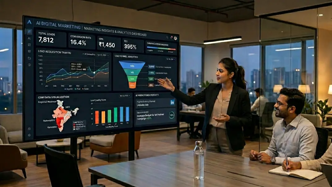 AI dashboard showing lead generation analytics for Indian businesses