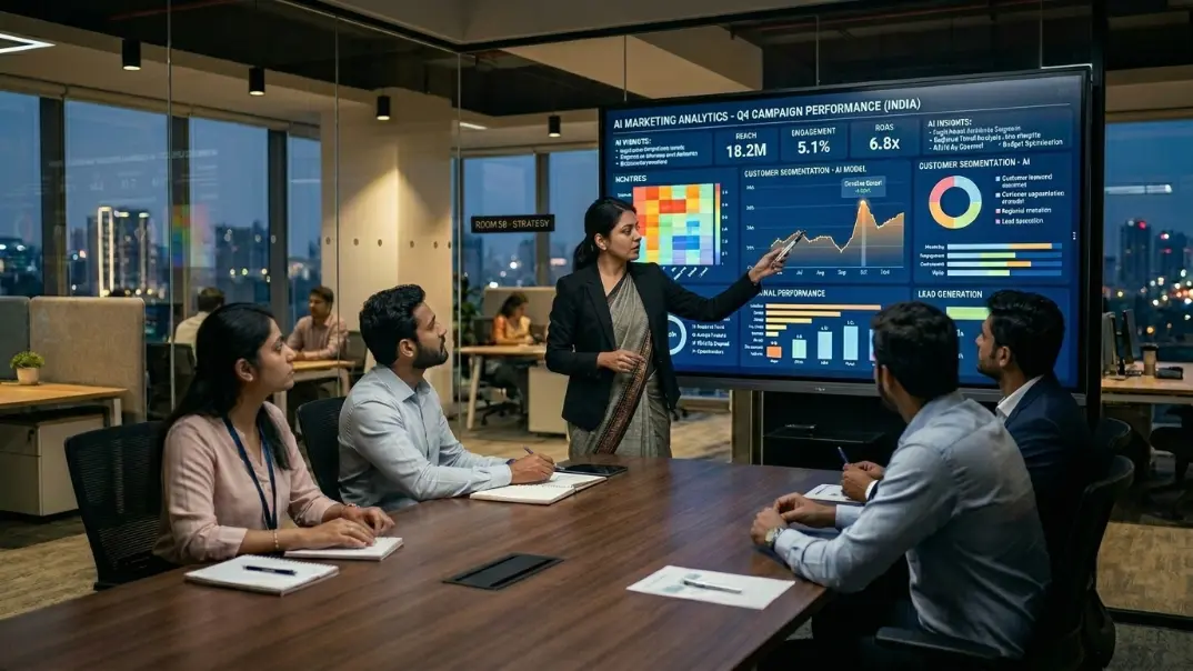 Indian marketing team using AI analytics for lead generation campaigns