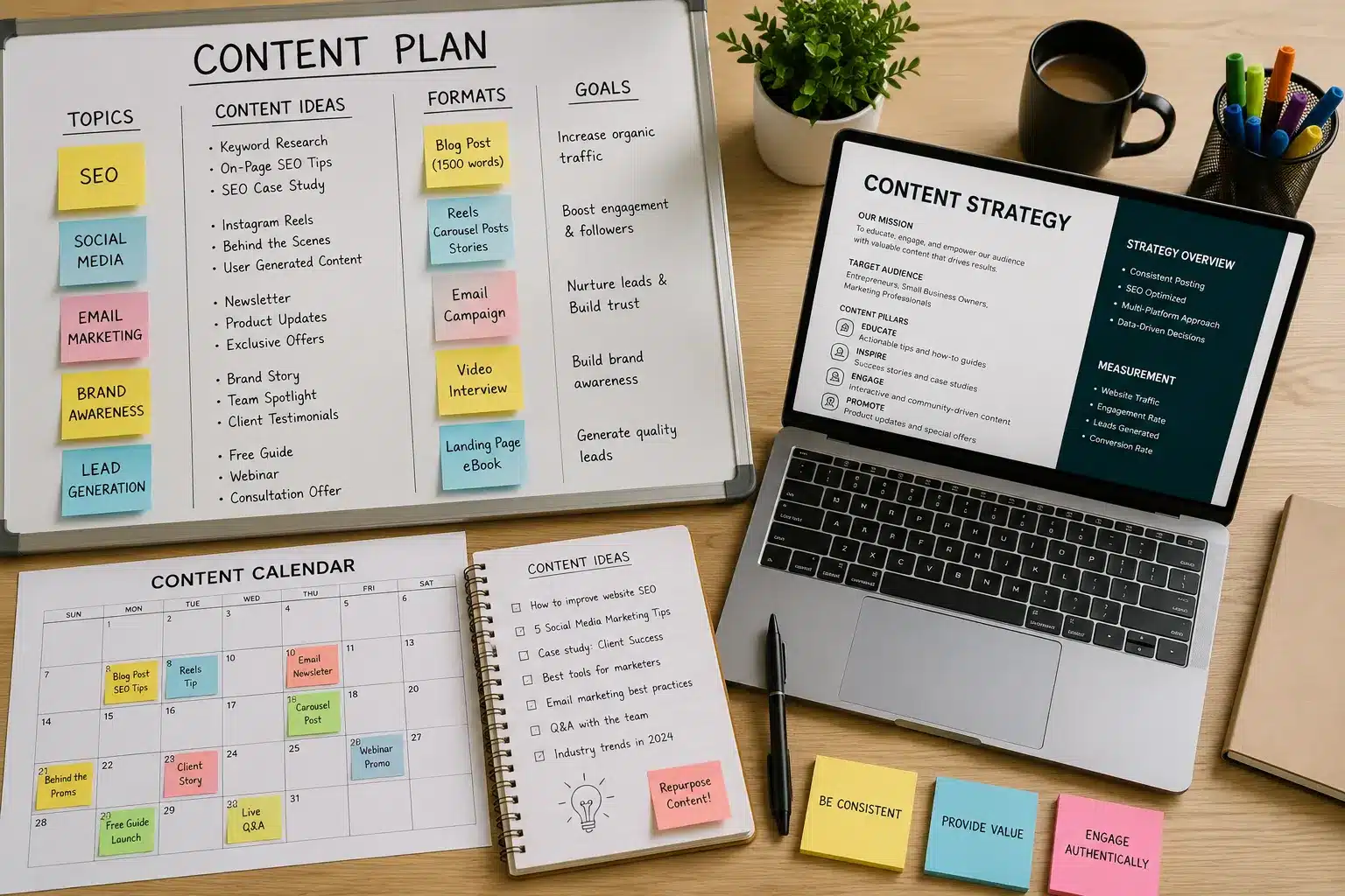 Content strategy planning session for social media marketing campaigns