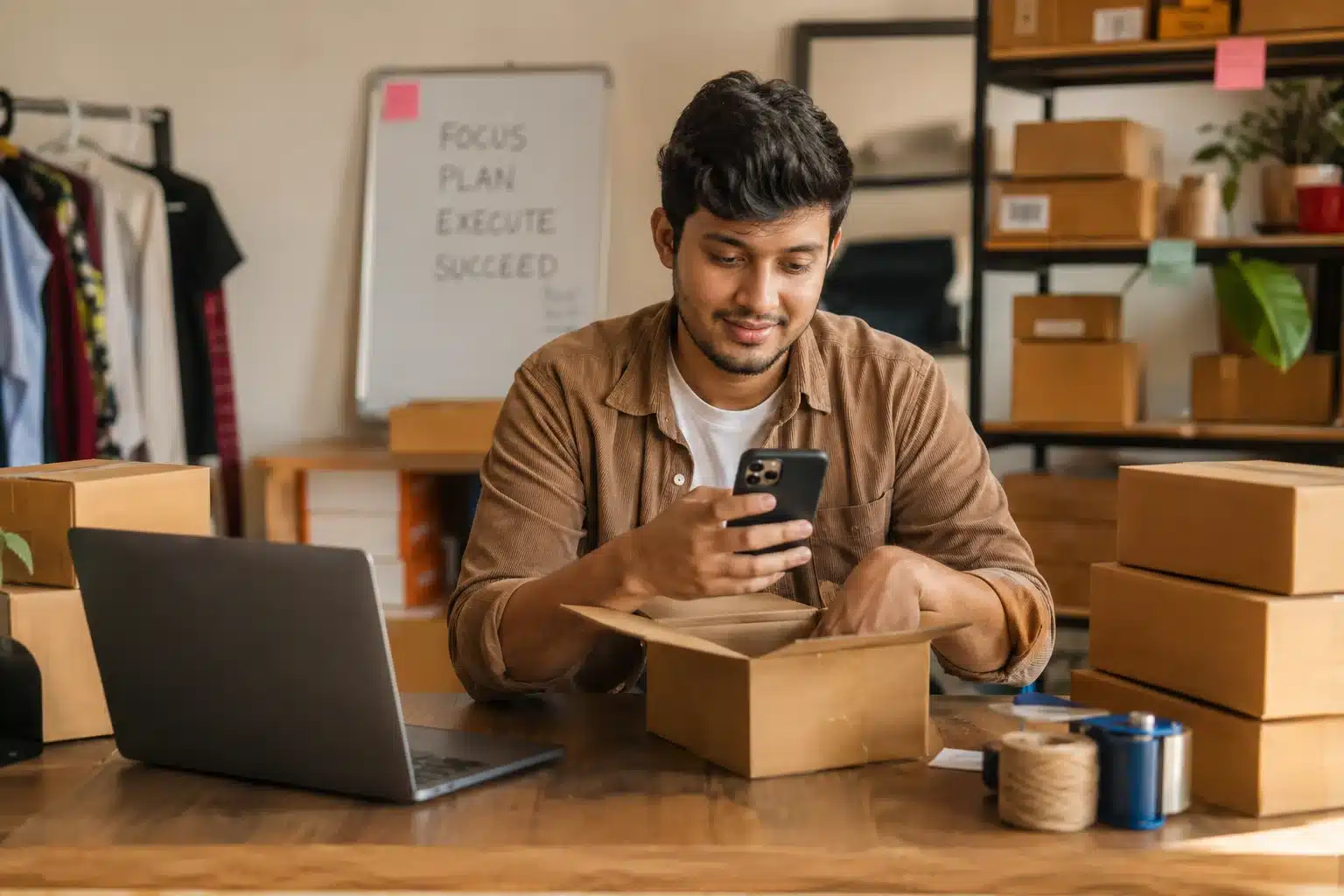 Small business owner building brand awareness through social media management