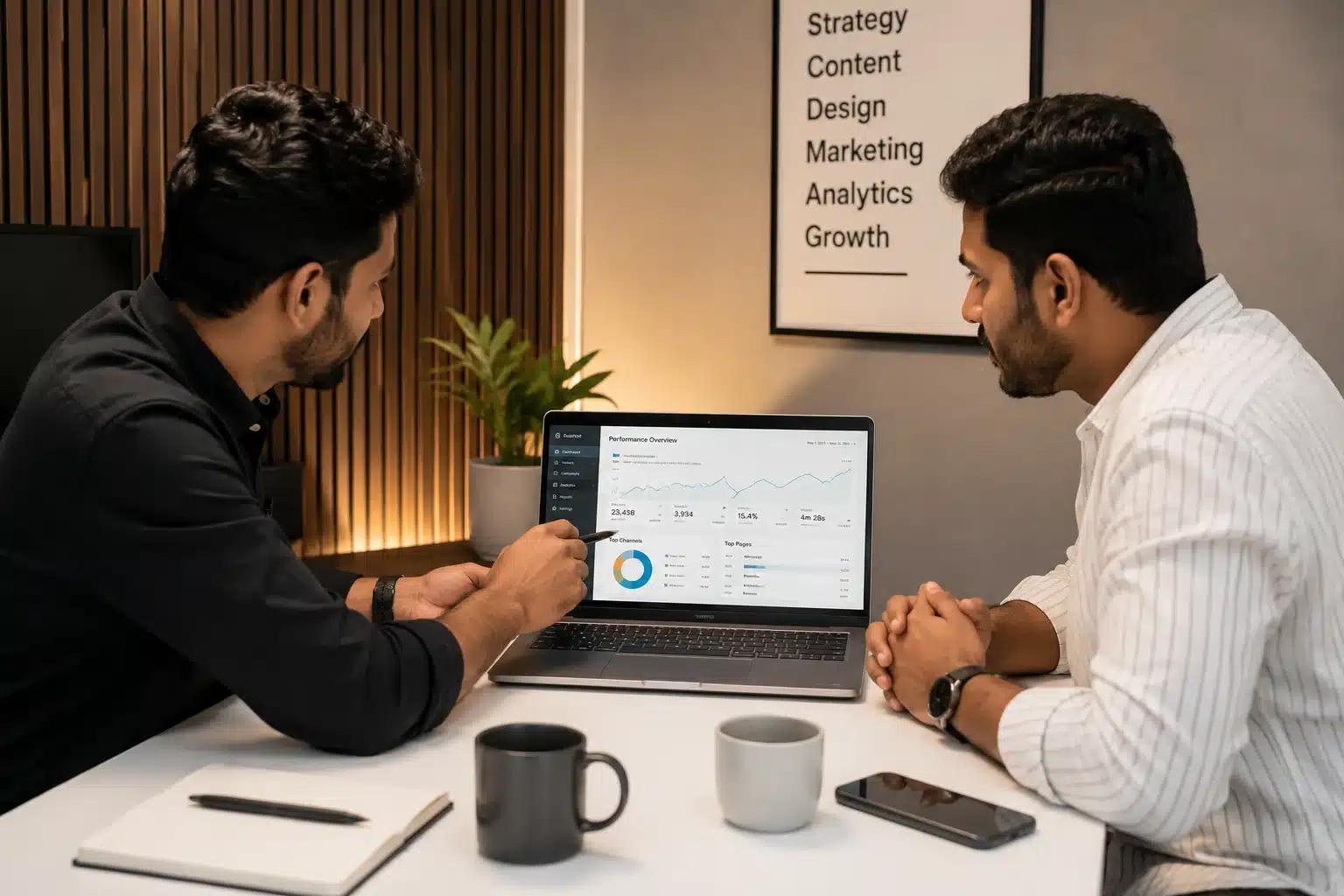 digital marketing agency in Hyderabad consultant reviewing business growth goals with a client