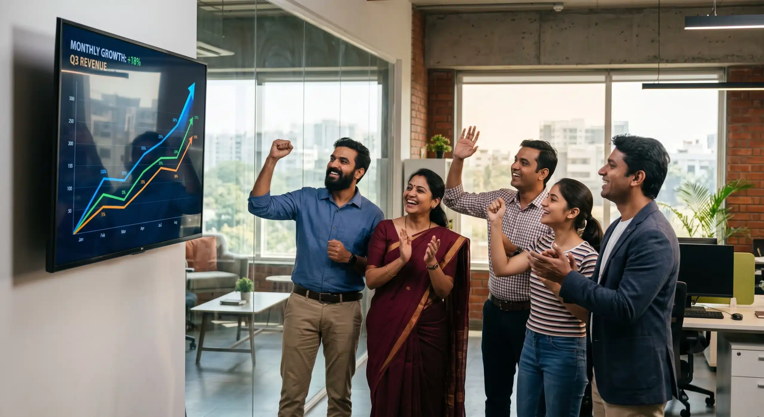  Hyderabad business team reviewing growth after hiring a digital marketing agency