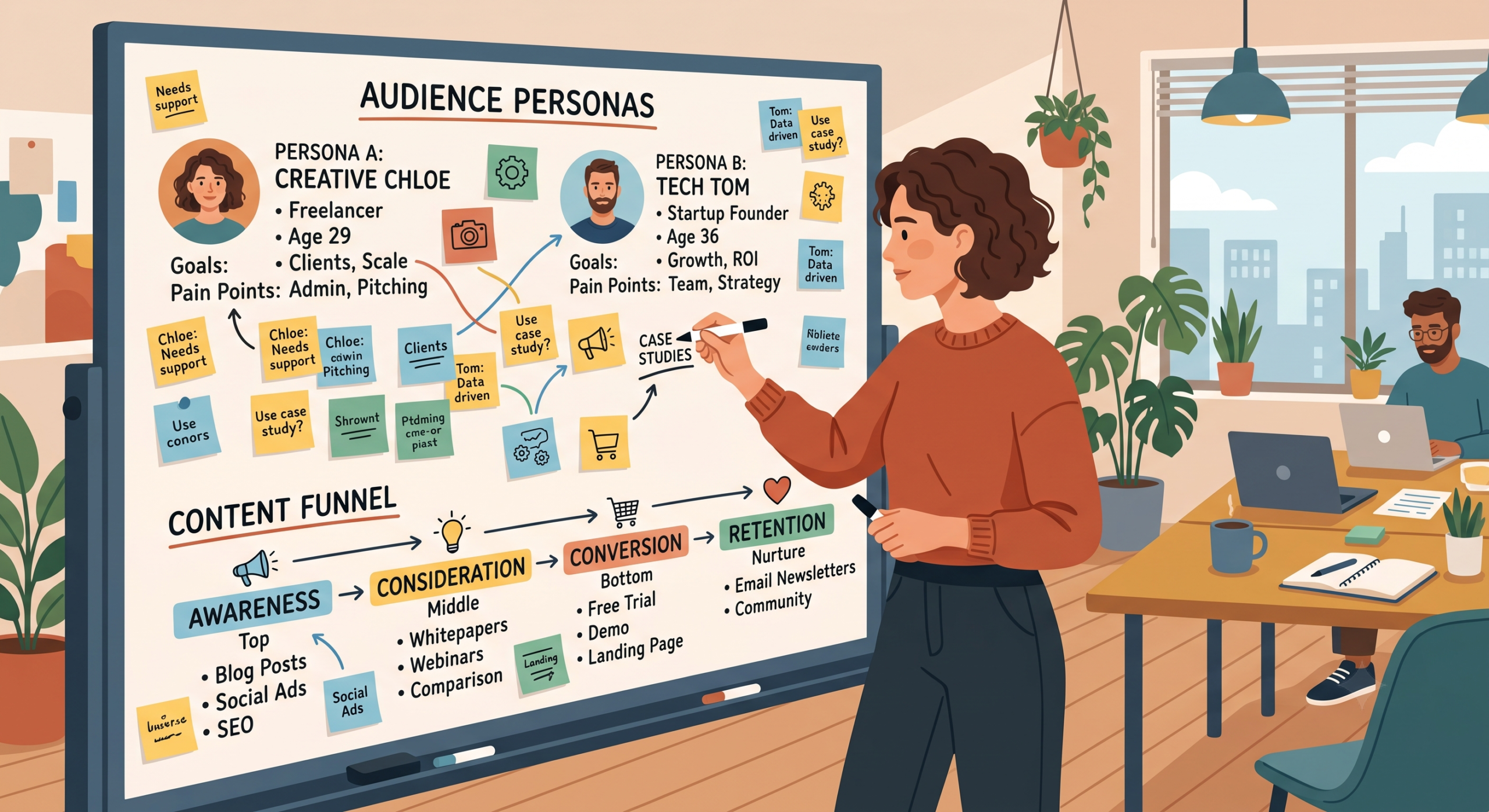 content marketing strategy planning session whiteboard