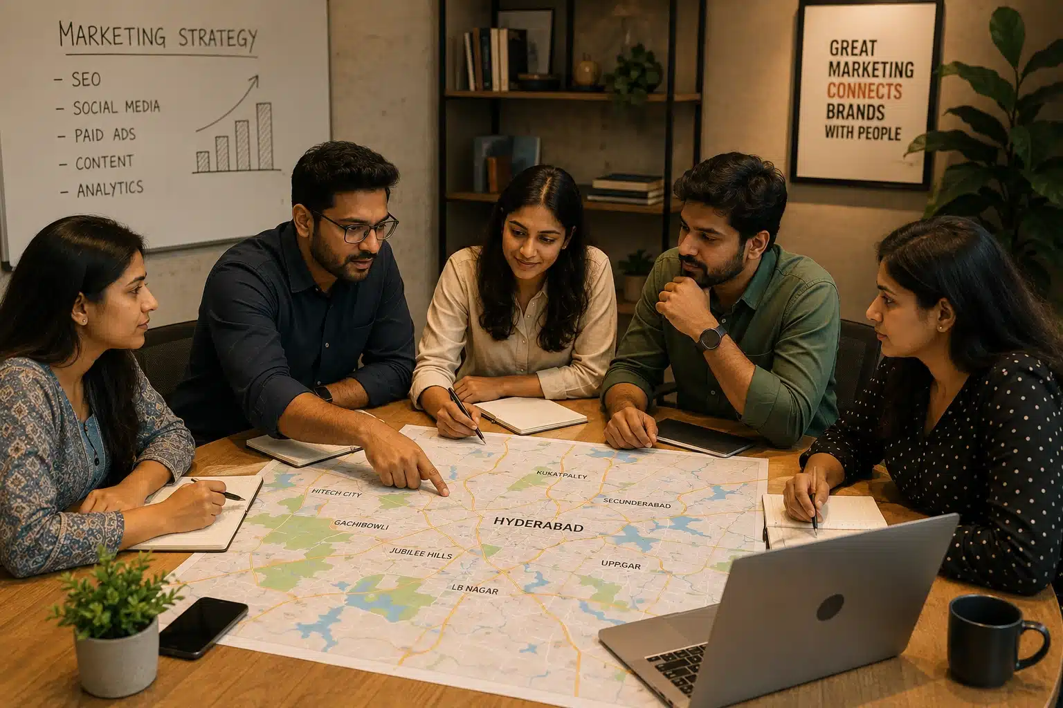 Local Hyderabad marketing team planning a city-specific digital strategy