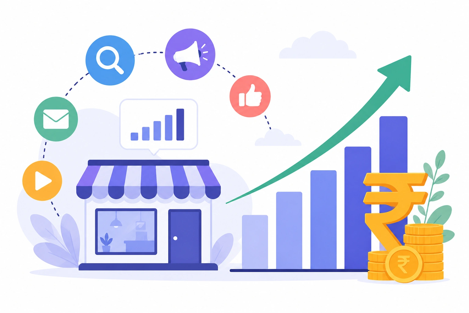 benefits of digital marketing - business growth and ROI illustration