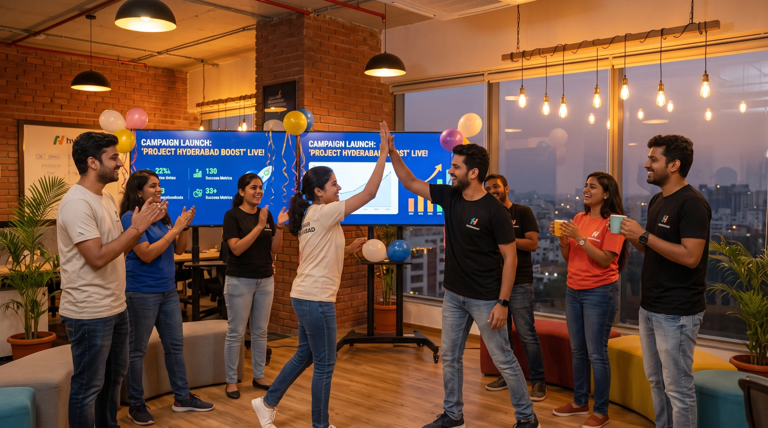 Top 10 digital marketing agencies in Hyderabad celebrating a successful campaign launch
