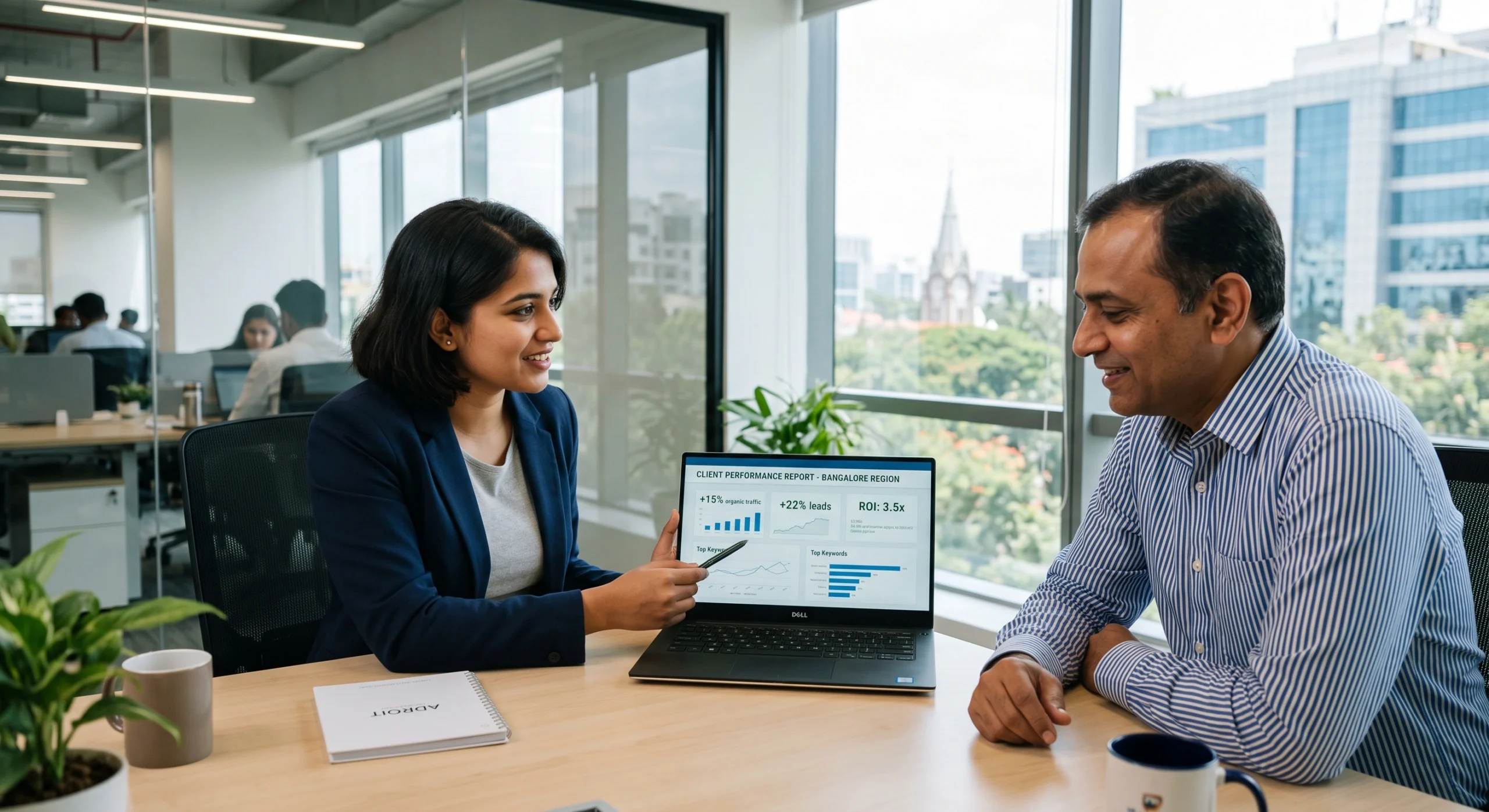 Best digital marketing company Bangalore presenting campaign results to a client