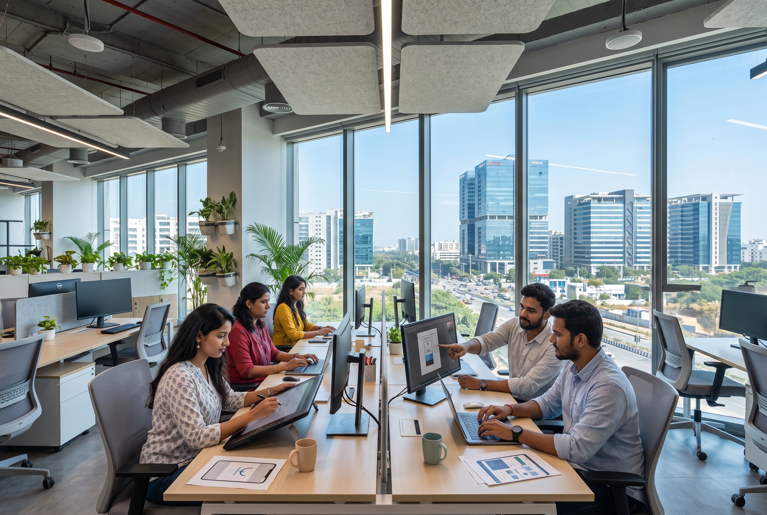 Advertising agency Hyderabad team working in a modern office