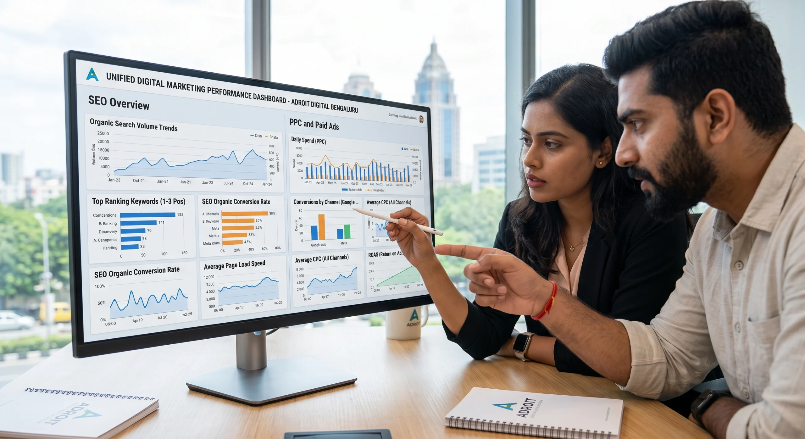 Digital marketing in Bangalore team coordinating SEO and paid advertising strategy