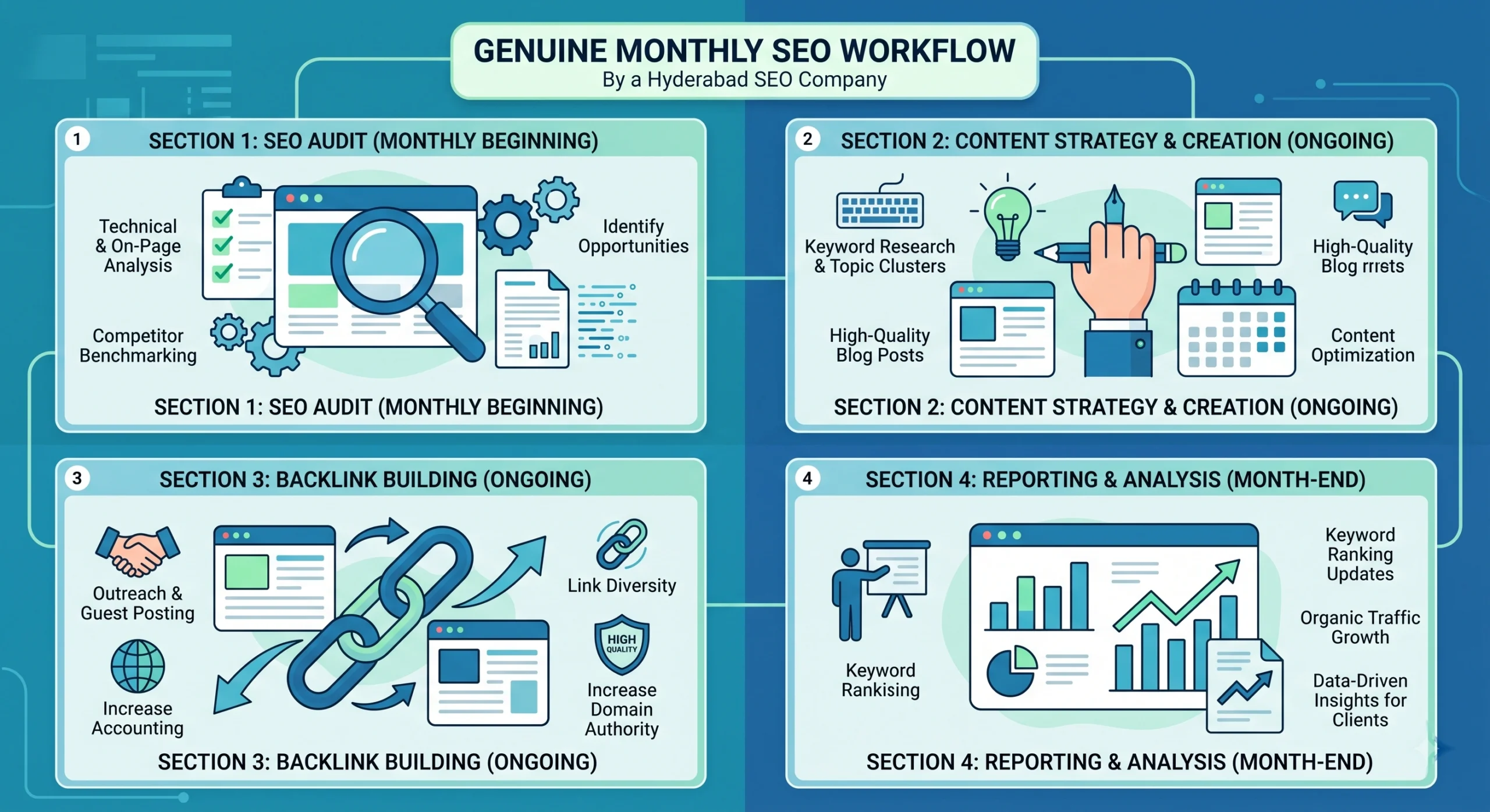 Monthly workflow followed by a genuine SEO company in Hyderabad