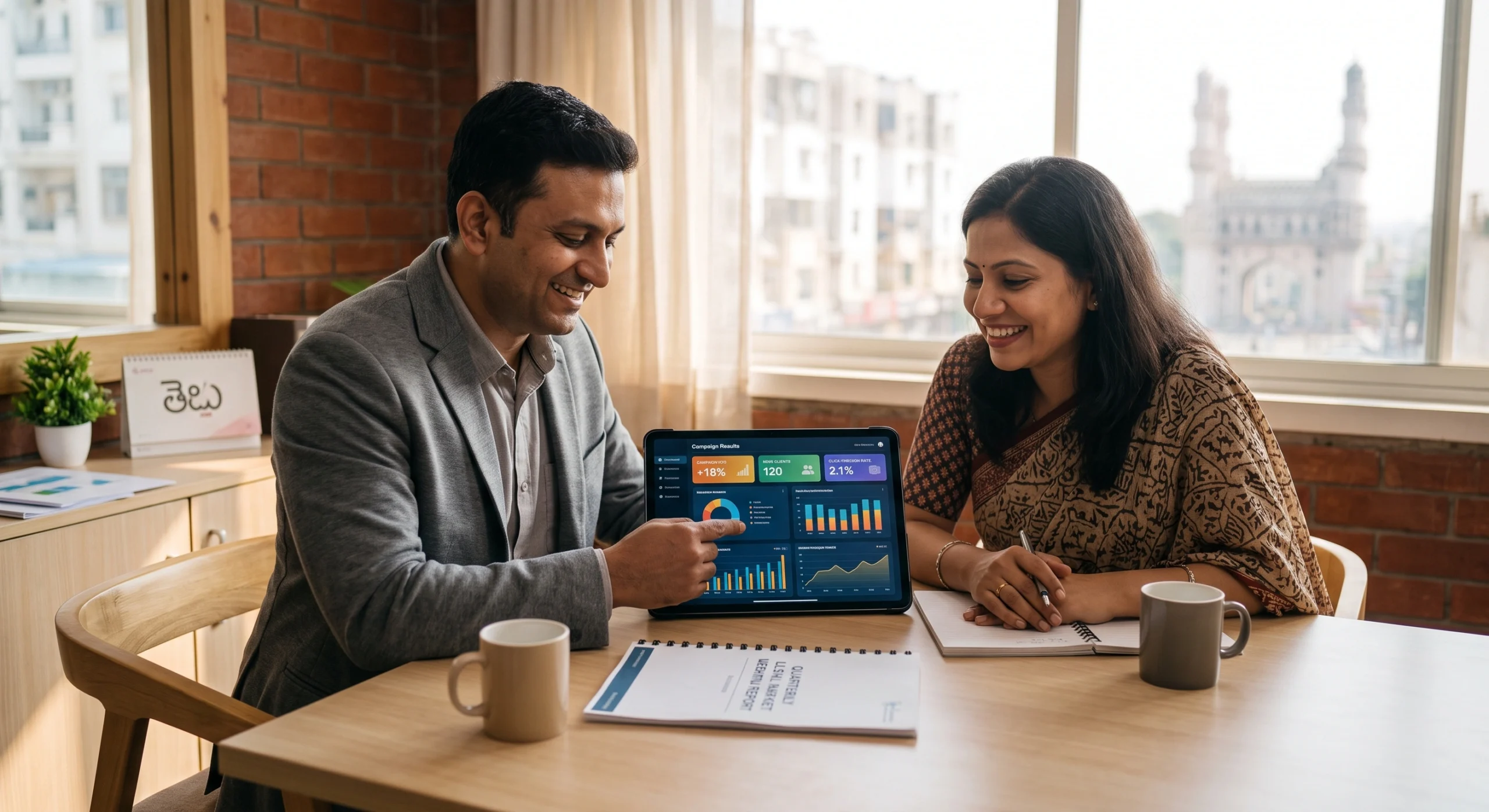 Digital marketing services in Hyderabad client reviewing campaign results with their agency