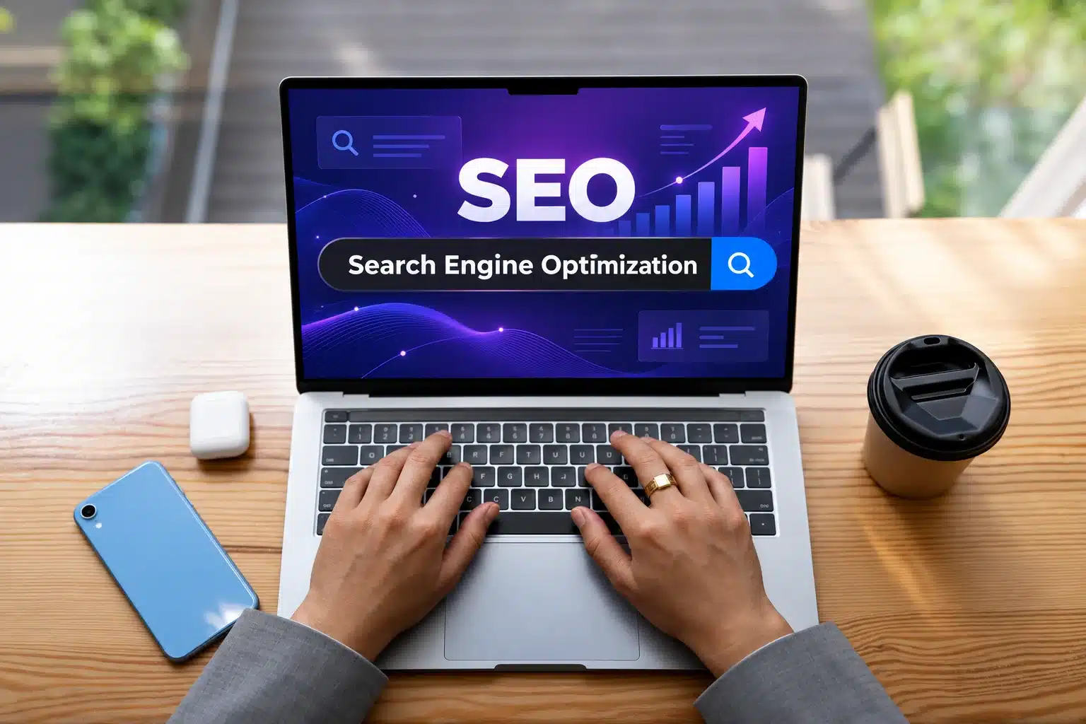 SEO laptop workspace